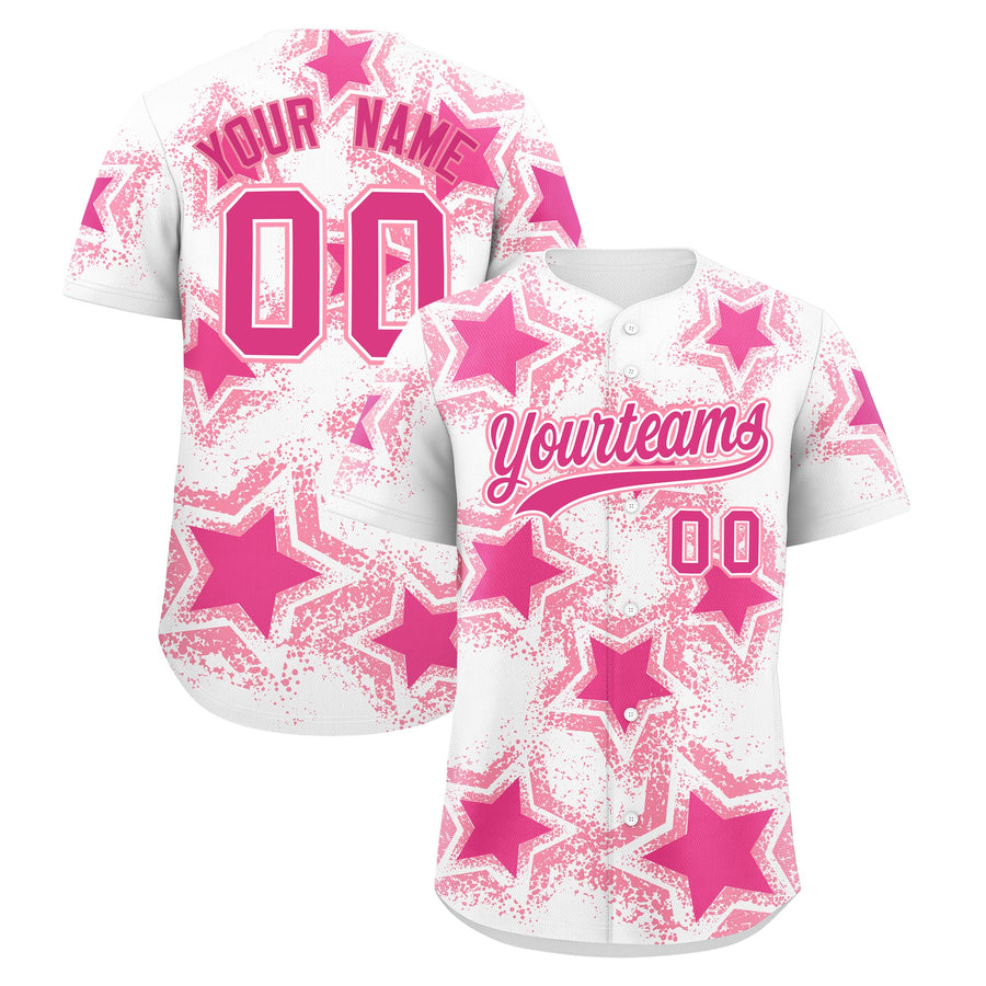 Custom White Pink Baseball Jersey - Star Graffiti Team Baseball Uniforms for Practice & Game Day Stretch Fabric | BuyFootballJersey