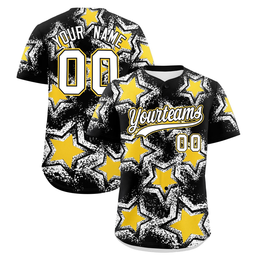 Custom Black Baseball Jersey - Star Graffiti Team Baseball Uniforms for Practice & Game Day Lightweight | BuyFootballJersey
