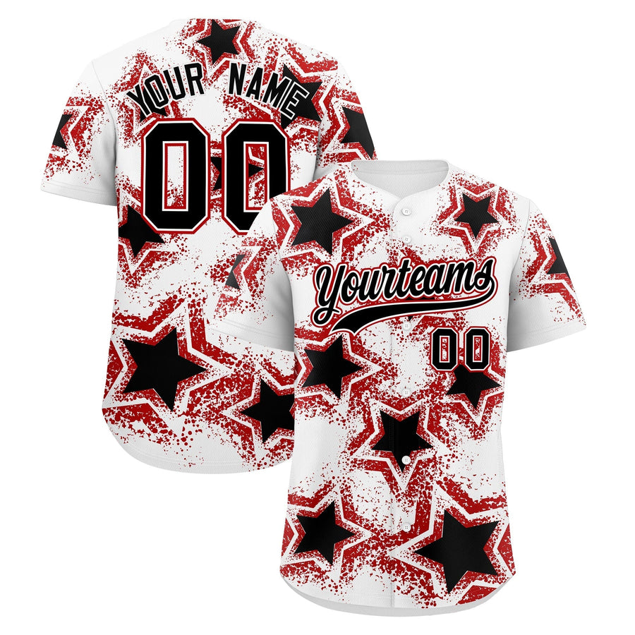 Custom White Black Baseball Jersey - Star Graffiti Team Baseball Uniforms for Practice & Game Day Stretch Fabric | BuyFootballJersey