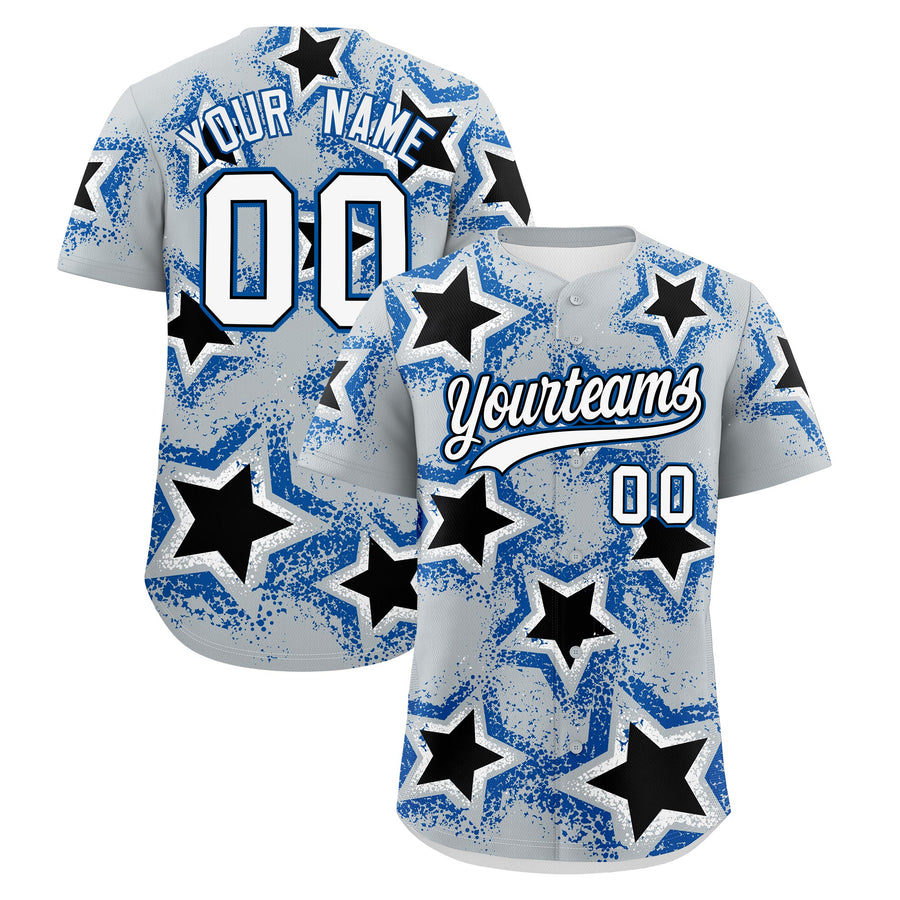 Custom Silver Black Baseball Jersey - Star Graffiti Team Baseball Uniforms for Practice & Game Day Lightweight | BuyFootballJersey