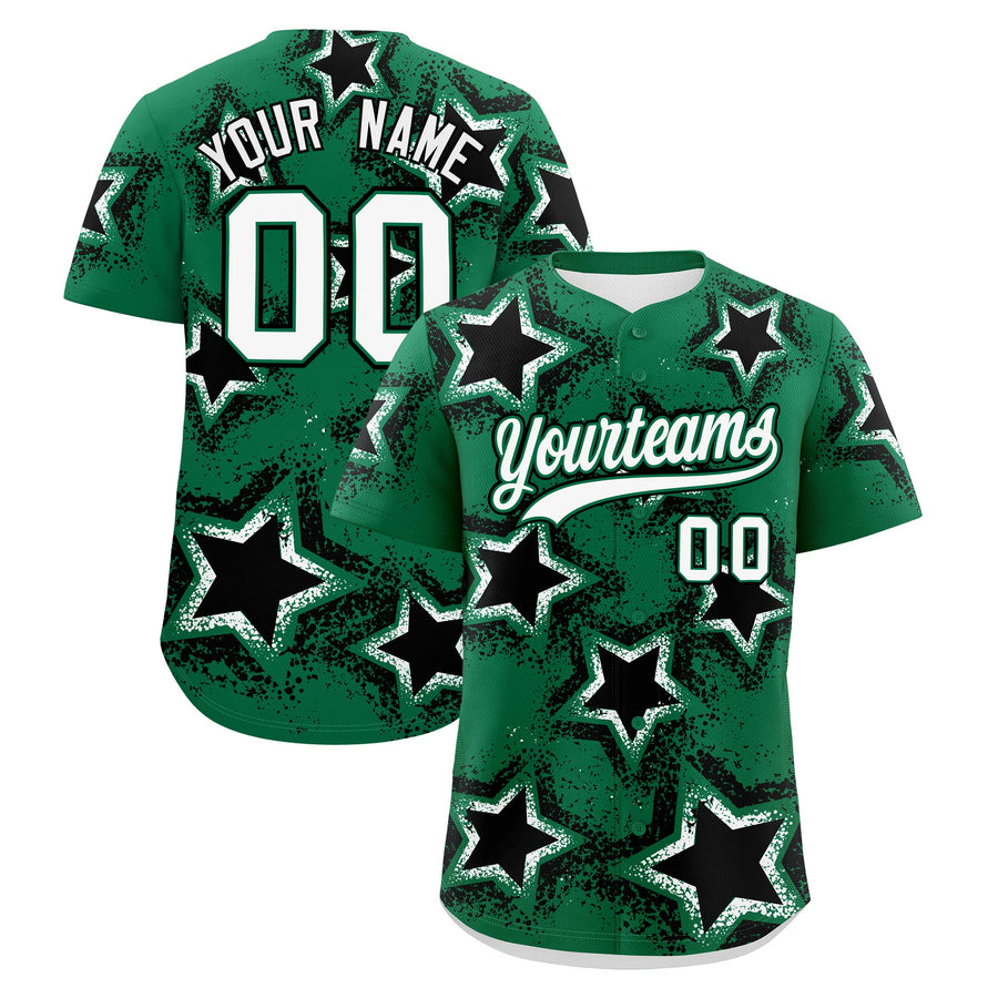 Custom Kelly Green White Baseball Jersey - Star Graffiti Team Baseball Uniforms for Practice & Game Day Stretch Fabric | BuyFootballJersey