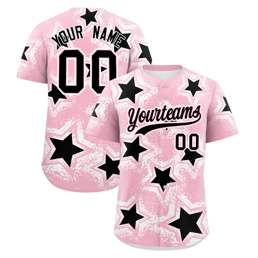 Custom Light Pink White Baseball Jersey - Star Graffiti Team Baseball Uniforms for Practice & Game Day Stretch Fabric | BuyFootballJersey