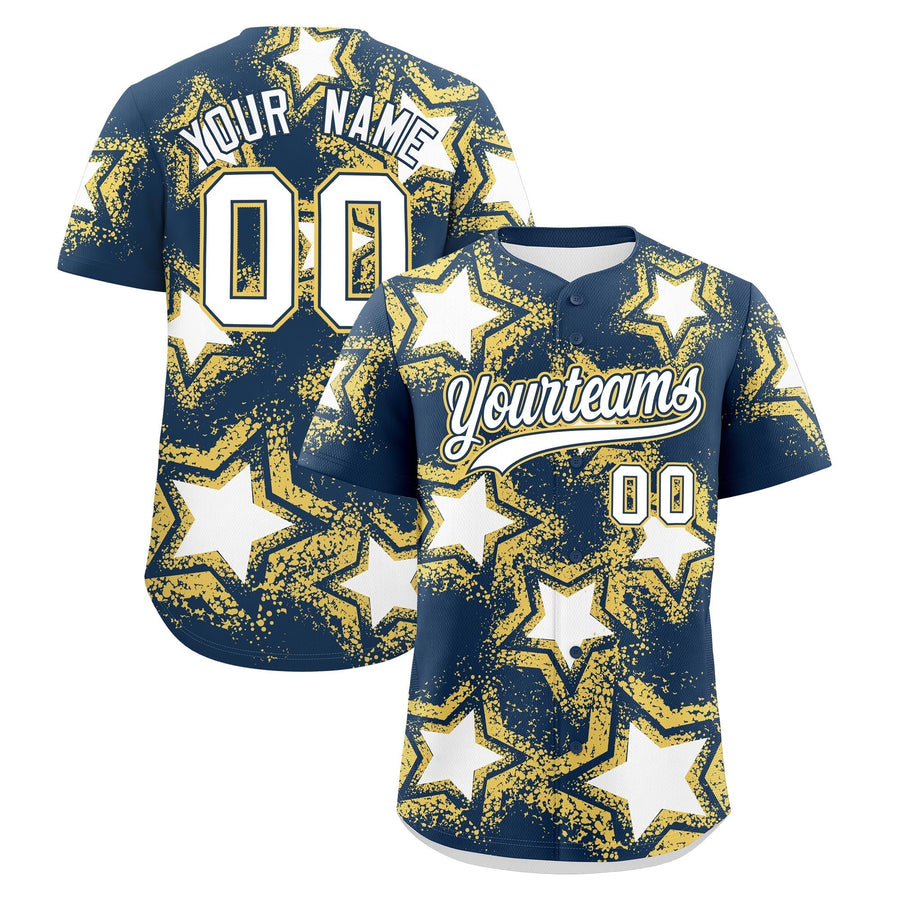 Custom Midnight Blue Baseball Jersey - Star Graffiti Team Baseball Uniforms for Practice & Game Day Lightweight | BuyFootballJersey
