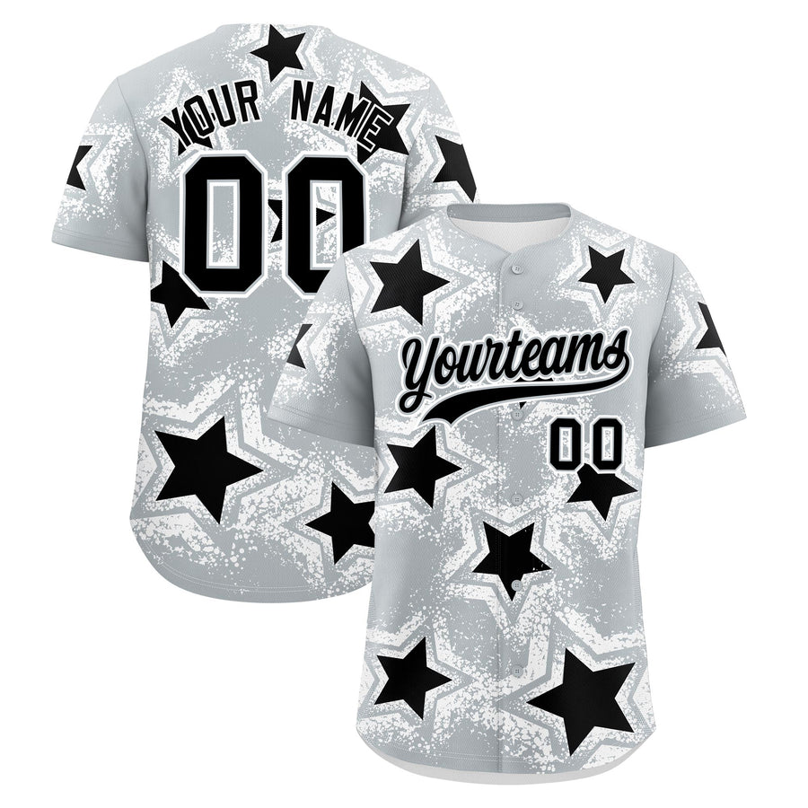 Custom Silver Black Baseball Jersey - Star Graffiti Team Baseball Uniforms for Practice & Game Day Stretch Fabric | BuyFootballJersey