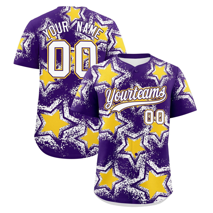 Custom Purple White Baseball Jersey - Star Graffiti Team Baseball Uniforms for Practice & Game Day Lightweight | BuyFootballJersey