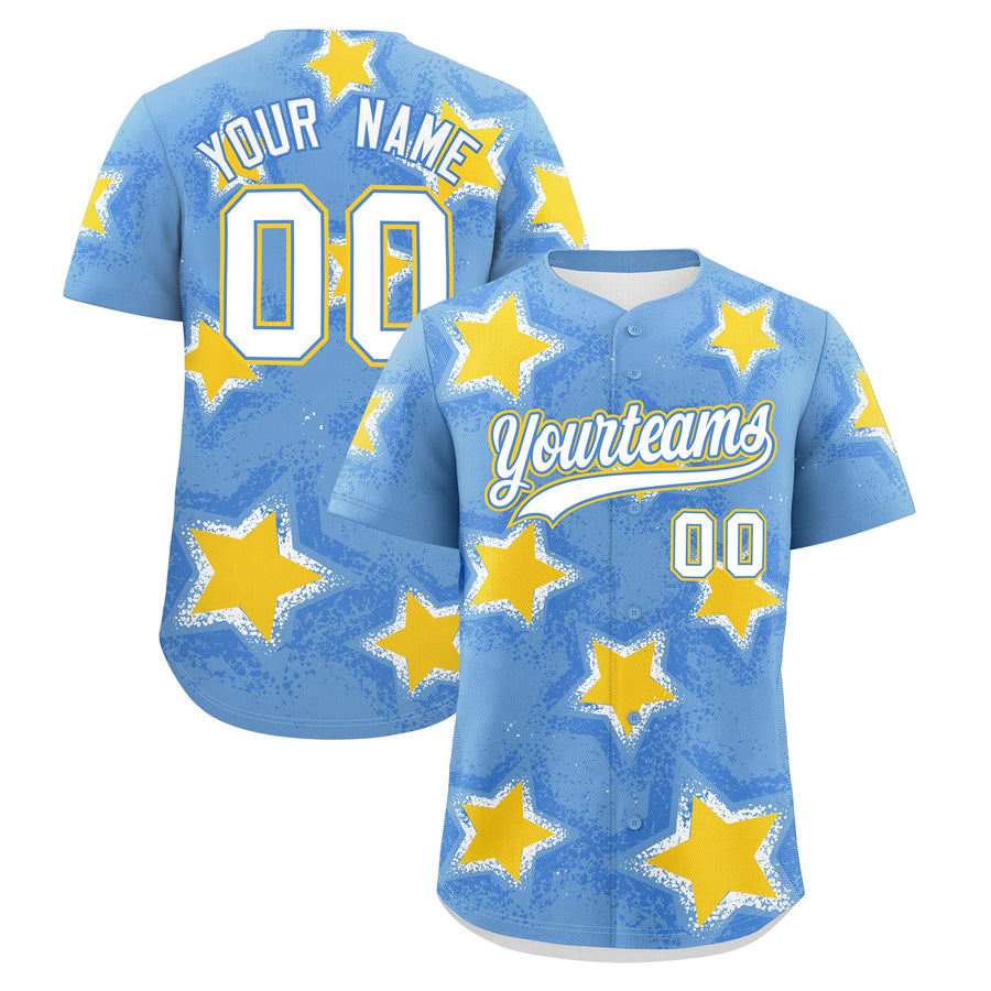 Custom Light Blue Baseball Jersey - Star Graffiti Team Baseball Uniforms for Practice & Game Day Stretch Fabric | BuyFootballJersey