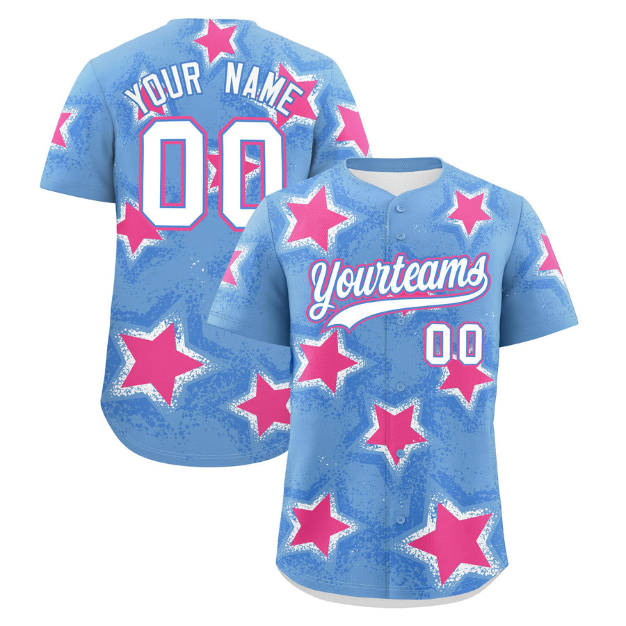 Custom Light Blue Powder Blue Baseball Jersey - Star Graffiti Team Baseball Uniforms for Practice & Game Day Lightweight | BuyFootballJersey