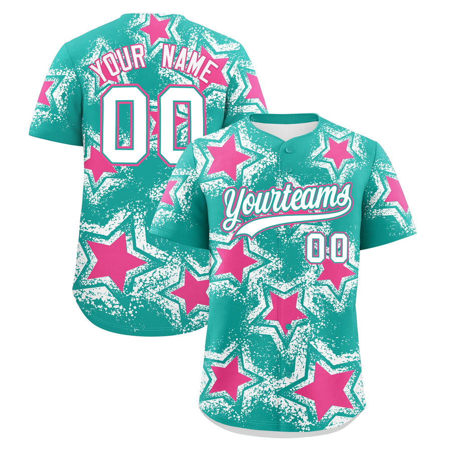 Custom Aqua White Baseball Jersey - Star Graffiti Team Baseball Uniforms for Practice & Game Day Stretch Fabric | BuyFootballJersey