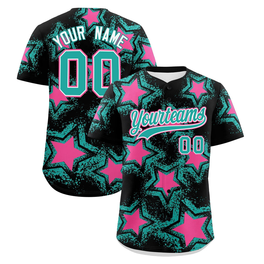 Custom Black Aqua Baseball Jersey - Star Graffiti Team Baseball Uniforms for Practice & Game Day Lightweight | BuyFootballJersey