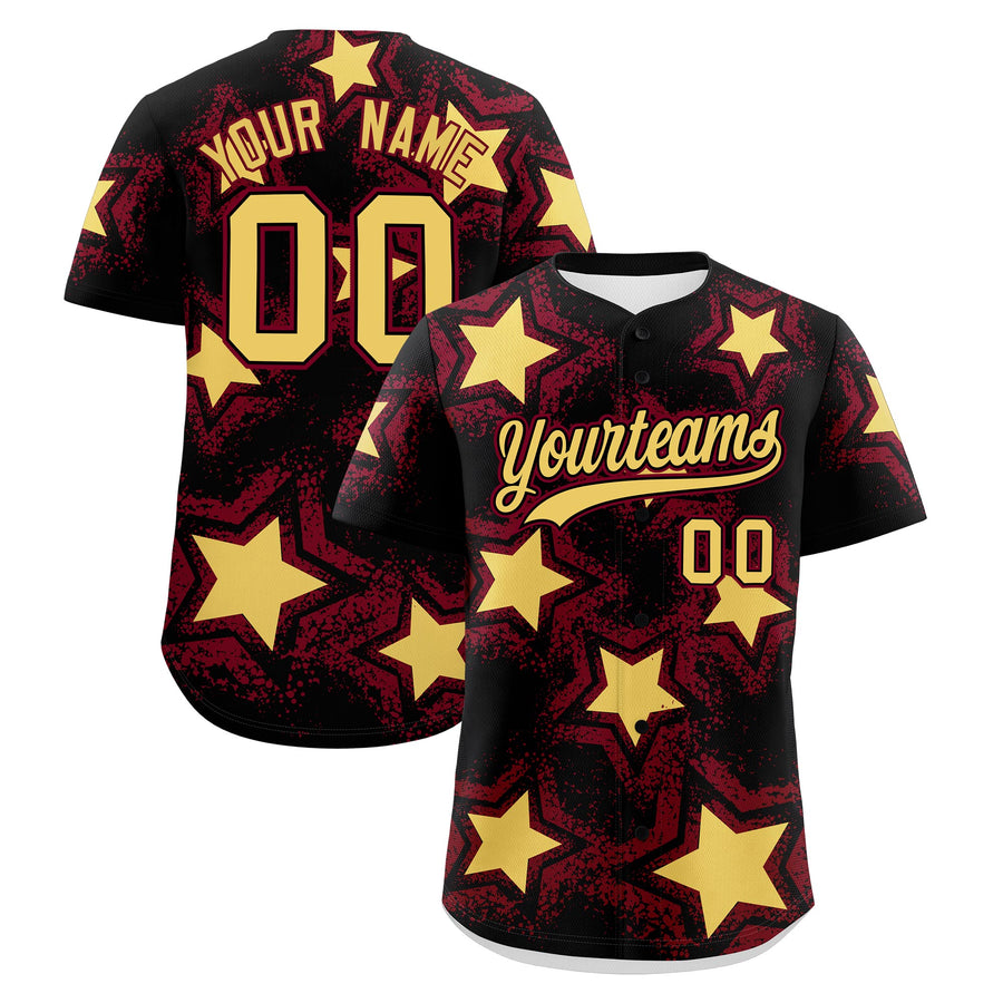 Custom Black Crimson Baseball Jersey - Star Graffiti Team Baseball Uniforms for Practice & Game Day Lightweight | BuyFootballJersey
