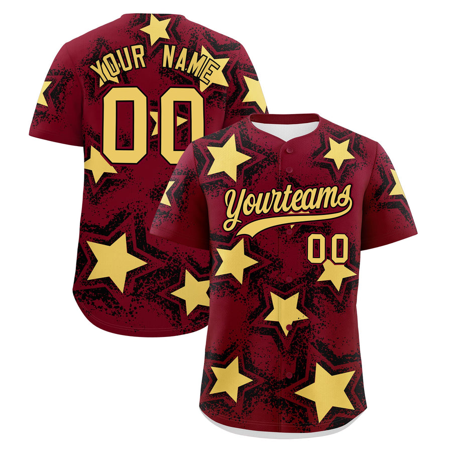 Custom Crimson Khaki Baseball Jersey - Star Graffiti Team Baseball Uniforms for Practice & Game Day Stretch Fabric | BuyFootballJersey