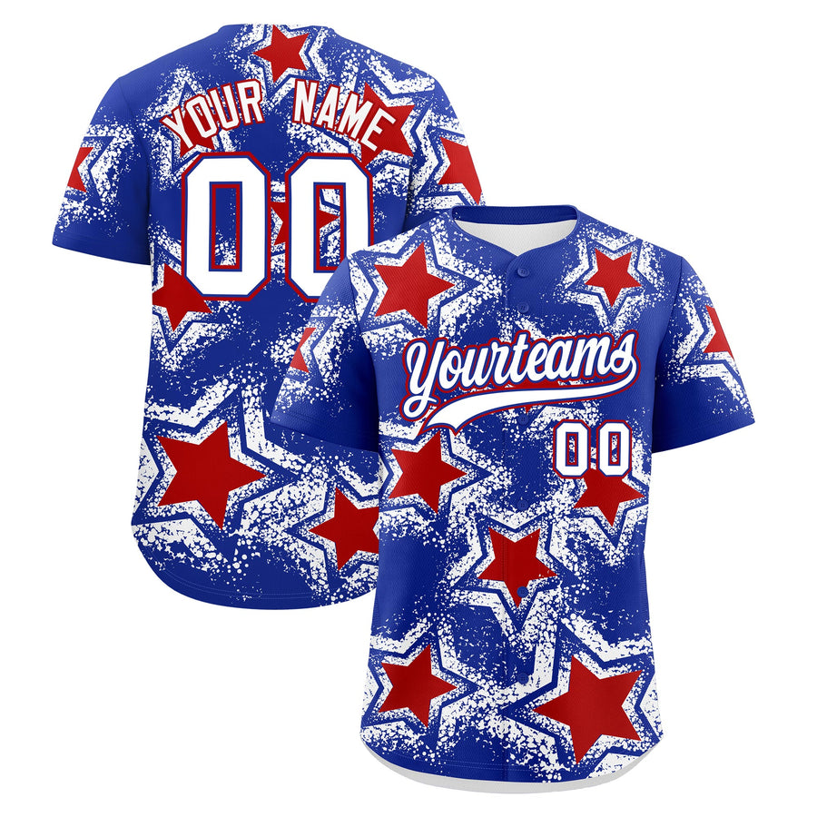Custom Royal Blue White Baseball Jersey - Star Graffiti Team Baseball Uniforms for Practice & Game Day Stretch Fabric | BuyFootballJersey