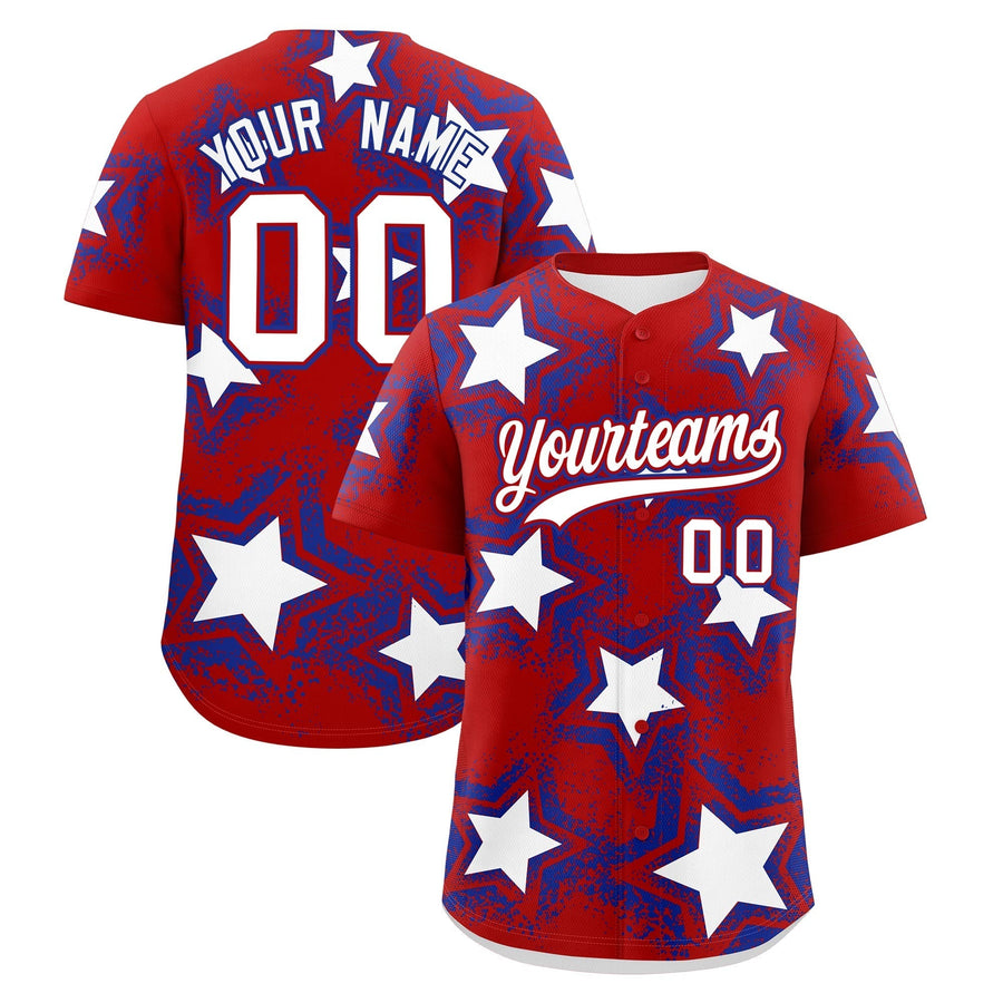 Custom Red Royal Blue Baseball Jersey - Star Graffiti Team Baseball Uniforms for Practice & Game Day Lightweight | BuyFootballJersey