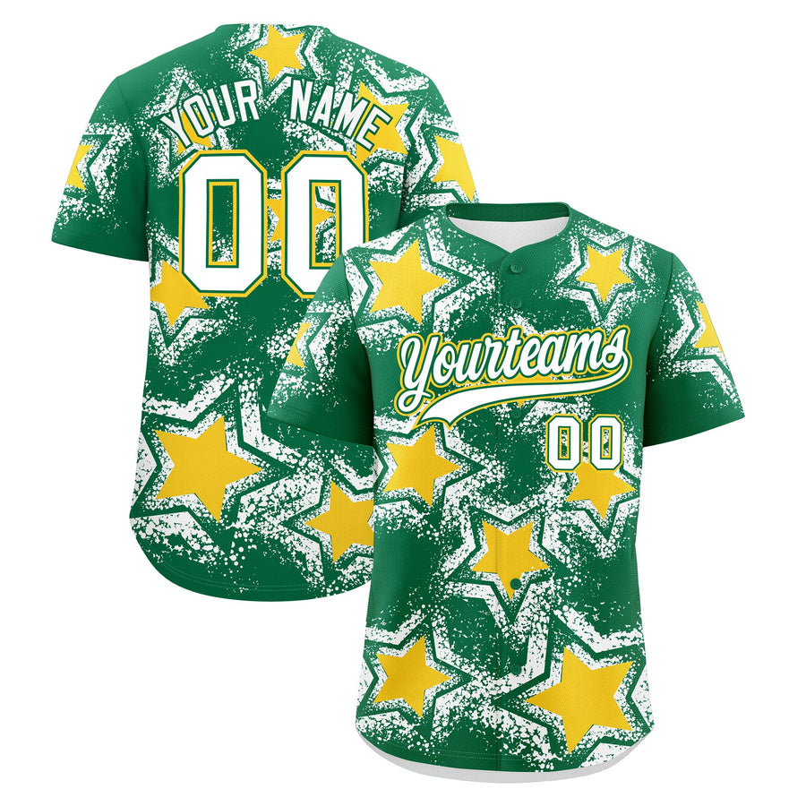 Custom Kelly Green White Baseball Jersey - Star Graffiti Team Baseball Uniforms for Practice & Game Day Stretch Fabric | BuyFootballJersey