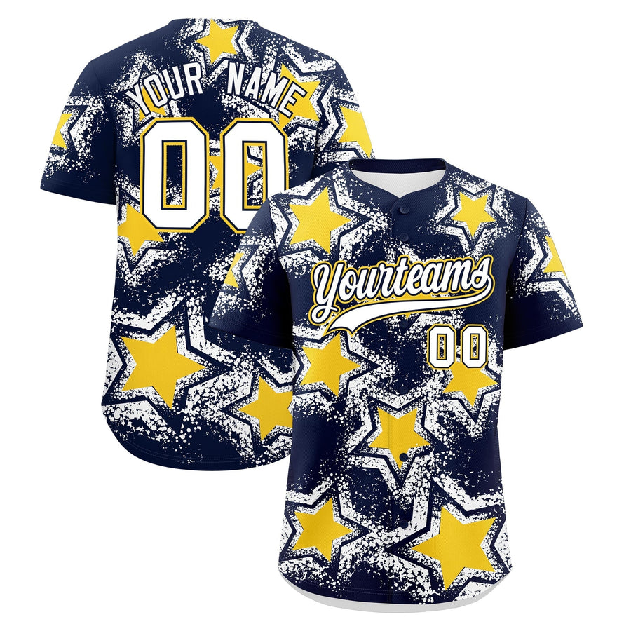 Custom Navy White Baseball Jersey - Star Graffiti Team Baseball Uniforms for Practice & Game Day Stretch Fabric | BuyFootballJersey