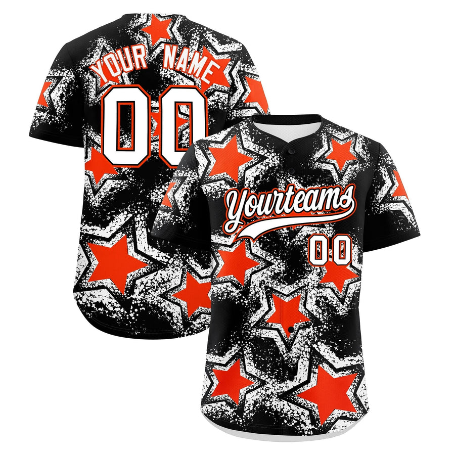 Custom Black White Orange Baseball Jersey - Star Graffiti Team Baseball Uniforms for Practice & Game Day Lightweight | BuyFootballJersey