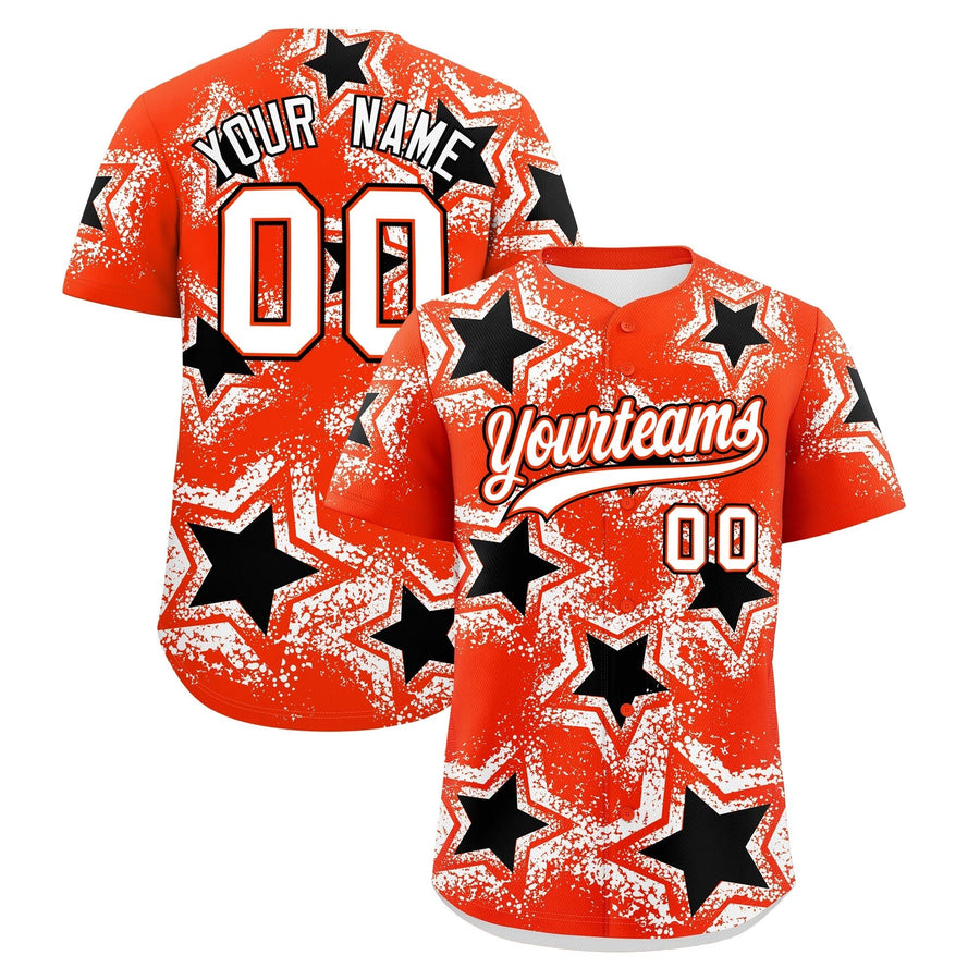Custom Orange White Baseball Jersey - Star Graffiti Team Baseball Uniforms for Practice & Game Day Stretch Fabric | BuyFootballJersey