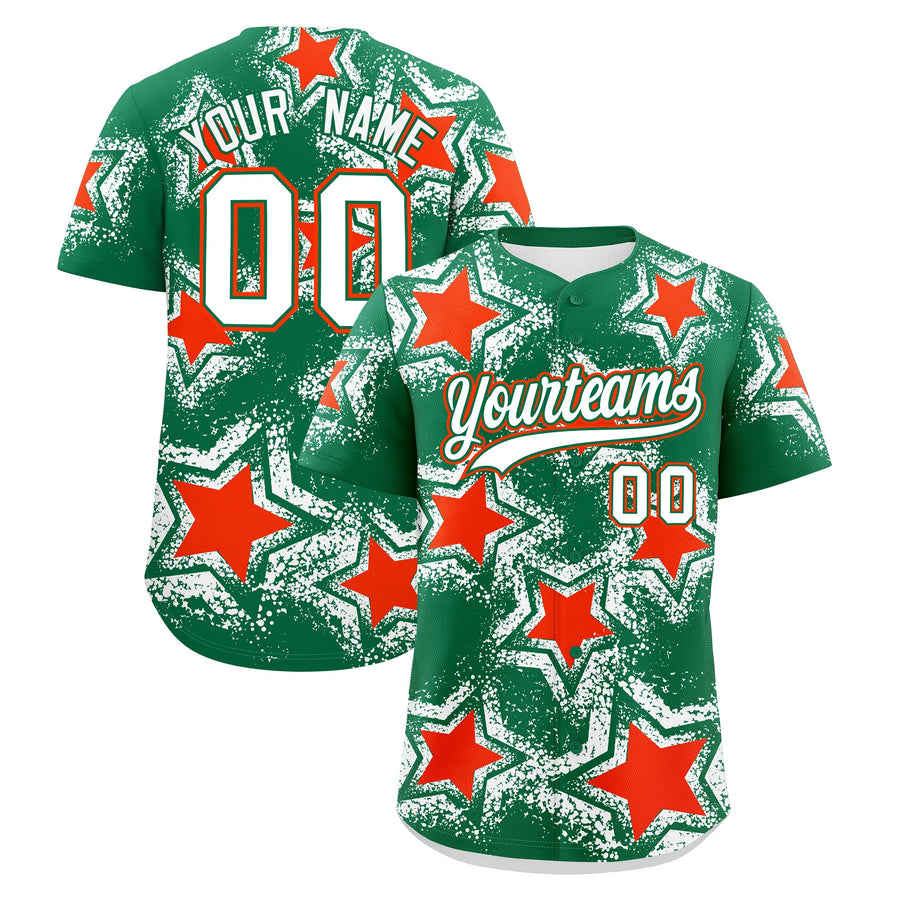 Custom Kelly Green White Baseball Jersey - Star Graffiti Team Baseball Uniforms for Practice & Game Day Stretch Fabric | BuyFootballJersey