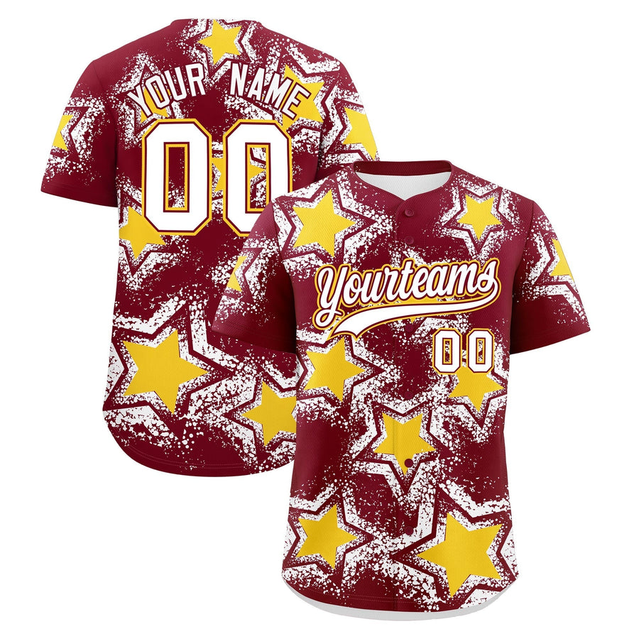 Custom Crimson White Baseball Jersey - Star Graffiti Team Baseball Uniforms for Practice & Game Day Stretch Fabric | BuyFootballJersey