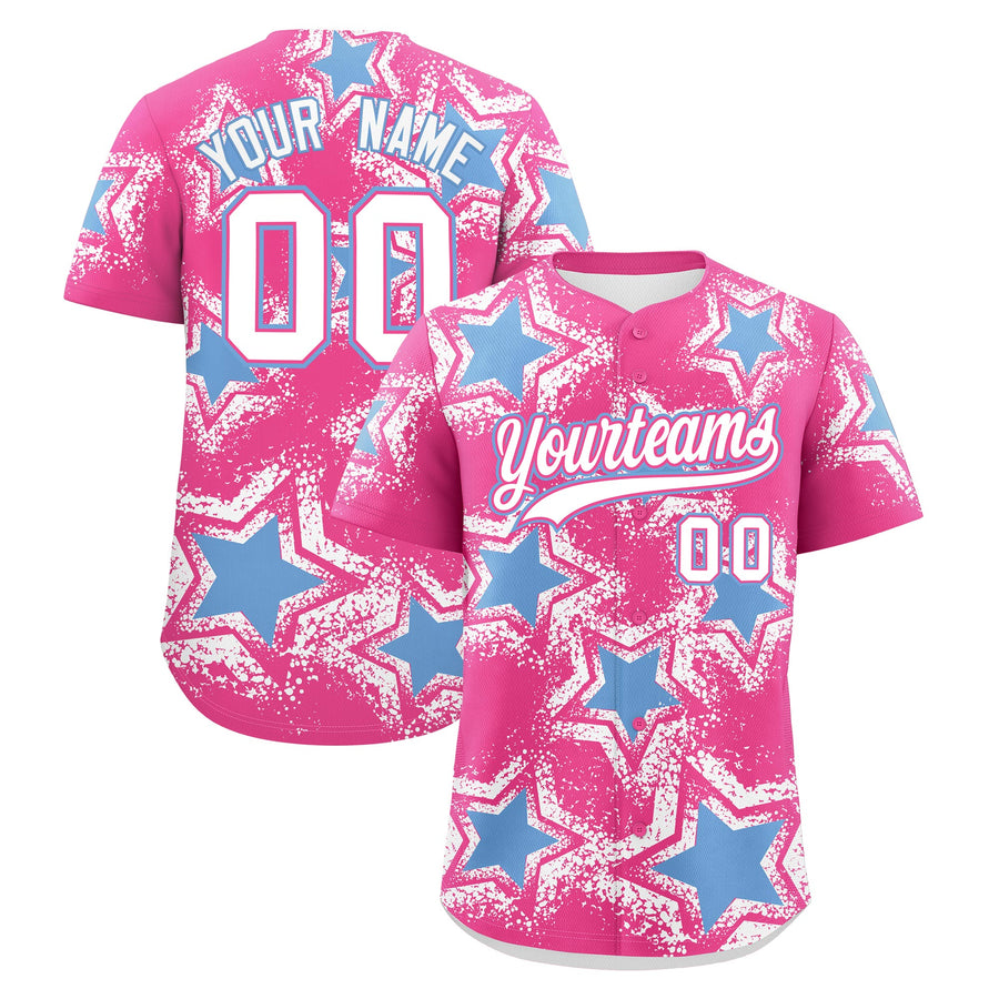 Custom Pink White Baseball Jersey - Star Graffiti Team Baseball Uniforms for Practice & Game Day Lightweight | BuyFootballJersey