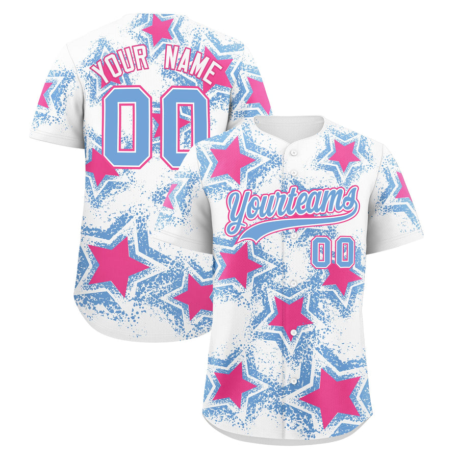 Custom White Light Blue Baseball Jersey - Star Graffiti Team Baseball Uniforms for Practice & Game Day Stretch Fabric | BuyFootballJersey