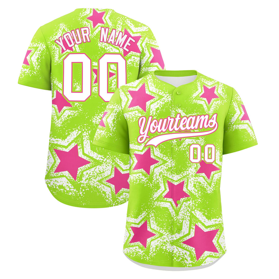 Custom Neon Green White Baseball Jersey - Star Graffiti Team Baseball Uniforms for Practice & Game Day Stretch Fabric | BuyFootballJersey