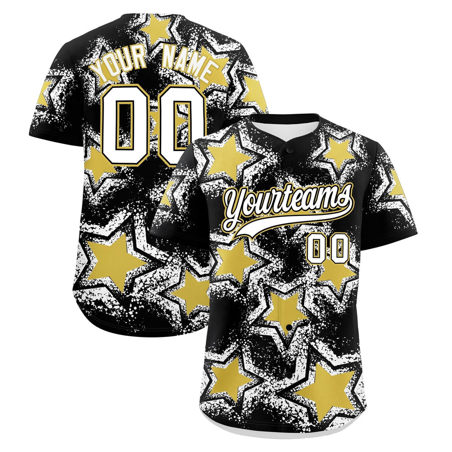 Custom Black White Baseball Jersey - Star Graffiti Team Baseball Uniforms for Practice & Game Day Lightweight | BuyFootballJersey
