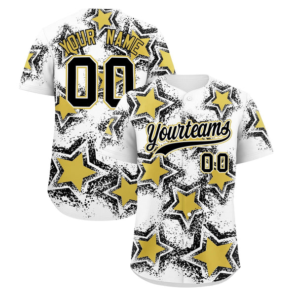 Custom White Black Baseball Jersey - Star Graffiti Team Baseball Uniforms for Practice & Game Day Stretch Fabric | BuyFootballJersey