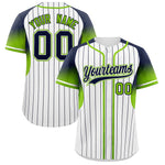 Custom White Navy Stripe Fashion Sleeves Gradient Baseball Jersey | BuyFootballJersey