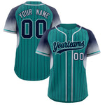 Custom Aqua Navy Stripe Fashion Sleeves Gradient Baseball Jersey | BuyFootballJersey
