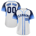 Custom White Navy Stripe Fashion Sleeves Gradient Baseball Jersey | BuyFootballJersey