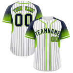 Custom White Navy Stripe Fashion Sleeves Gradient Baseball Jersey | BuyFootballJersey