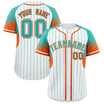 Custom White Aqua Stripe Fashion Sleeves Gradient Baseball Jersey | BuyFootballJersey