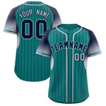 Custom Aqua Navy Stripe Fashion Sleeves Gradient Baseball Jersey | BuyFootballJersey