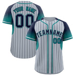 Custom Silver Navy Stripe Fashion Sleeves Gradient Baseball Jersey | BuyFootballJersey