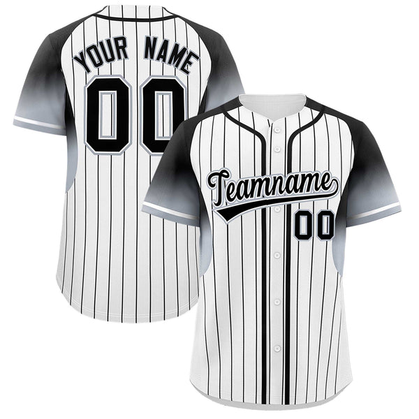 Custom White Black Stripe Fashion Sleeves Gradient Baseball Jersey | BuyFootballJersey