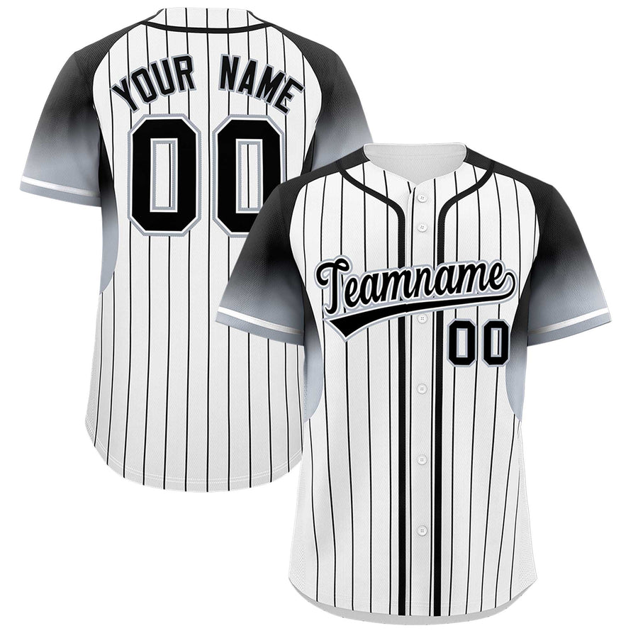 Custom White Black Stripe Fashion Sleeves Gradient Baseball Jersey | BuyFootballJersey