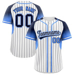 Custom White Navy Stripe Fashion Sleeves Gradient Baseball Jersey | BuyFootballJersey