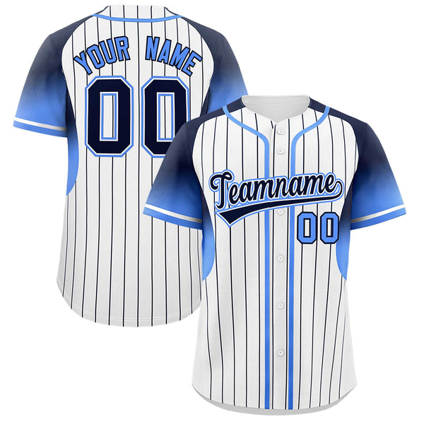 Custom White Navy Stripe Fashion Sleeves Gradient Baseball Jersey | BuyFootballJersey