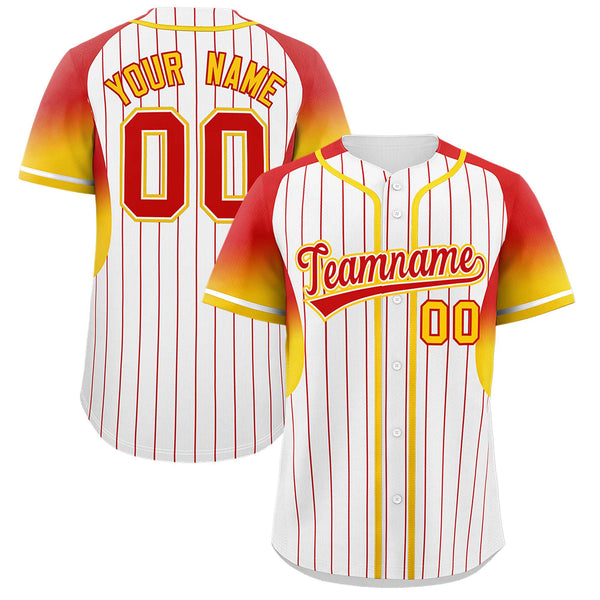 Custom White Red Stripe Fashion Sleeves Gradient Baseball Jersey | BuyFootballJersey