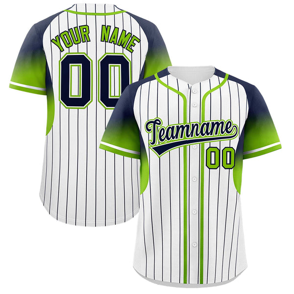 Custom White Navy Stripe Fashion Sleeves Gradient Baseball Jersey | BuyFootballJersey