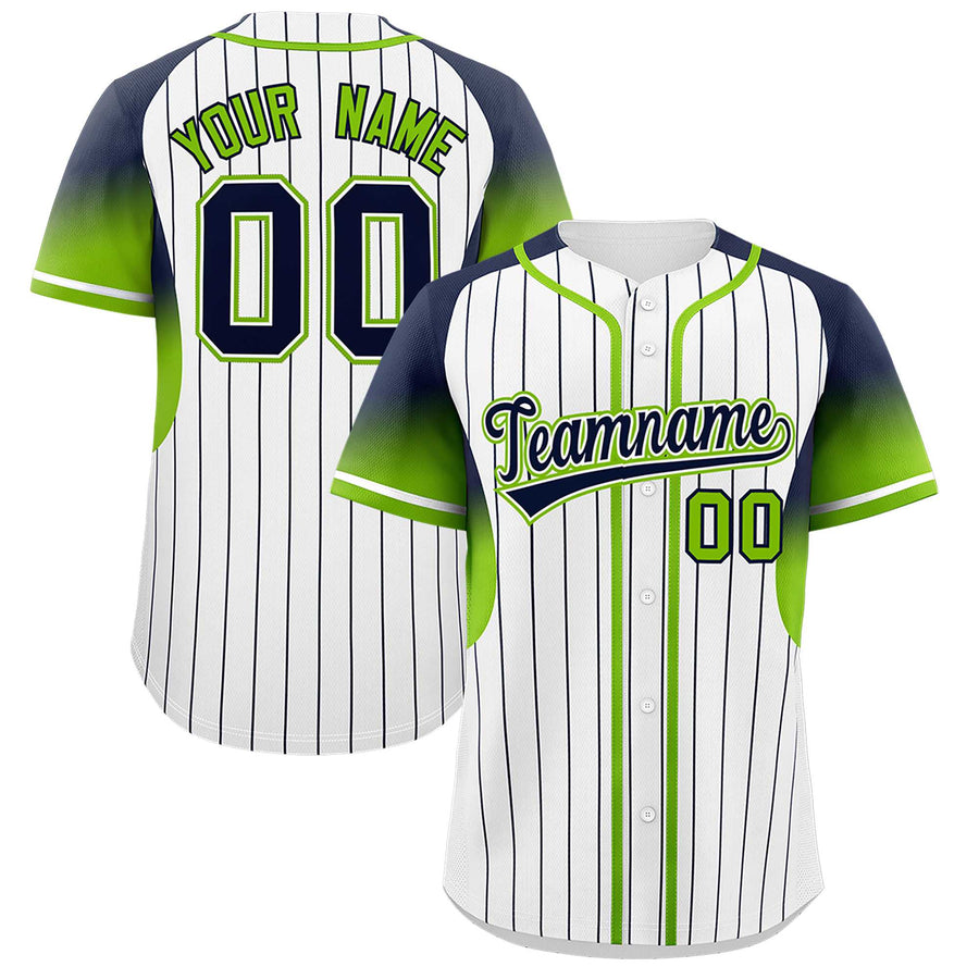 Custom White Navy Stripe Fashion Sleeves Gradient Baseball Jersey | BuyFootballJersey