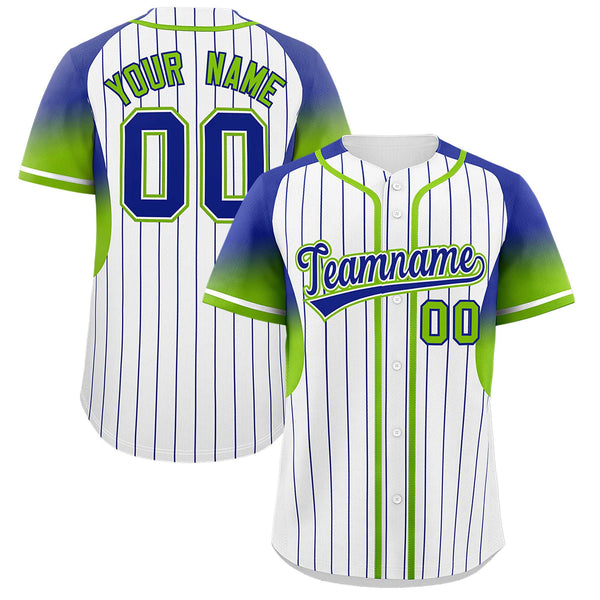 Custom White Royal Stripe Fashion Sleeves Gradient Baseball Jersey | BuyFootballJersey