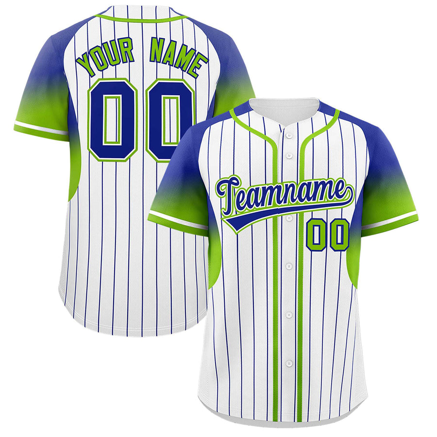Custom White Royal Stripe Fashion Sleeves Gradient Baseball Jersey | BuyFootballJersey