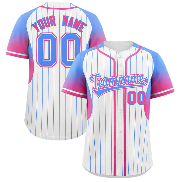 Custom White Powder Blue Stripe Fashion Sleeves Gradient Baseball Jersey | BuyFootballJersey