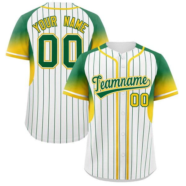 Custom White Kelly Green Stripe Fashion Sleeves Gradient Baseball Jersey | BuyFootballJersey