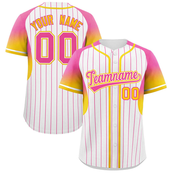 Custom White Pink Stripe Fashion Sleeves Gradient Baseball Jersey | BuyFootballJersey