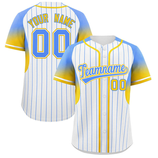 Custom White Powder Blue Stripe Fashion Sleeves Gradient Baseball Jersey | BuyFootballJersey