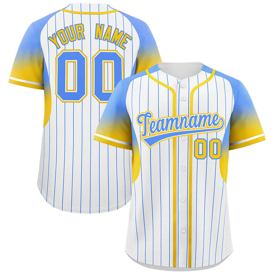 Custom White Powder Blue Stripe Fashion Sleeves Gradient Baseball Jersey | BuyFootballJersey