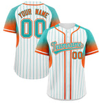 Custom White Aqua Stripe Fashion Sleeves Gradient Baseball Jersey | BuyFootballJersey